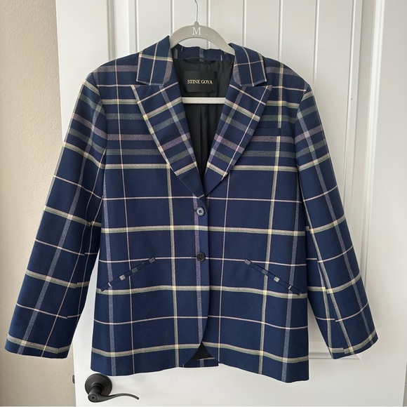 Stine Goya Vina Checked Blazer in Tartan Navy - Picture 4 of 12